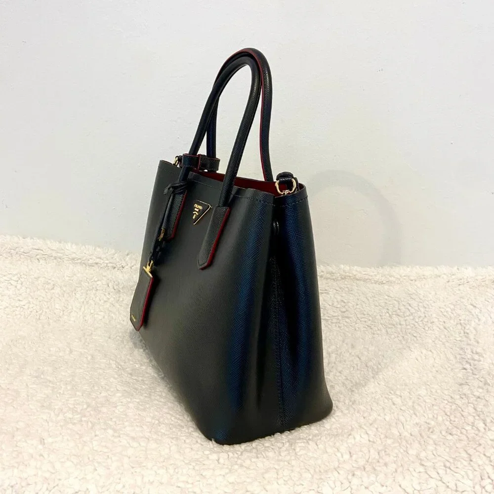 Prada Medium Saffiano Double Bag in Black / Red